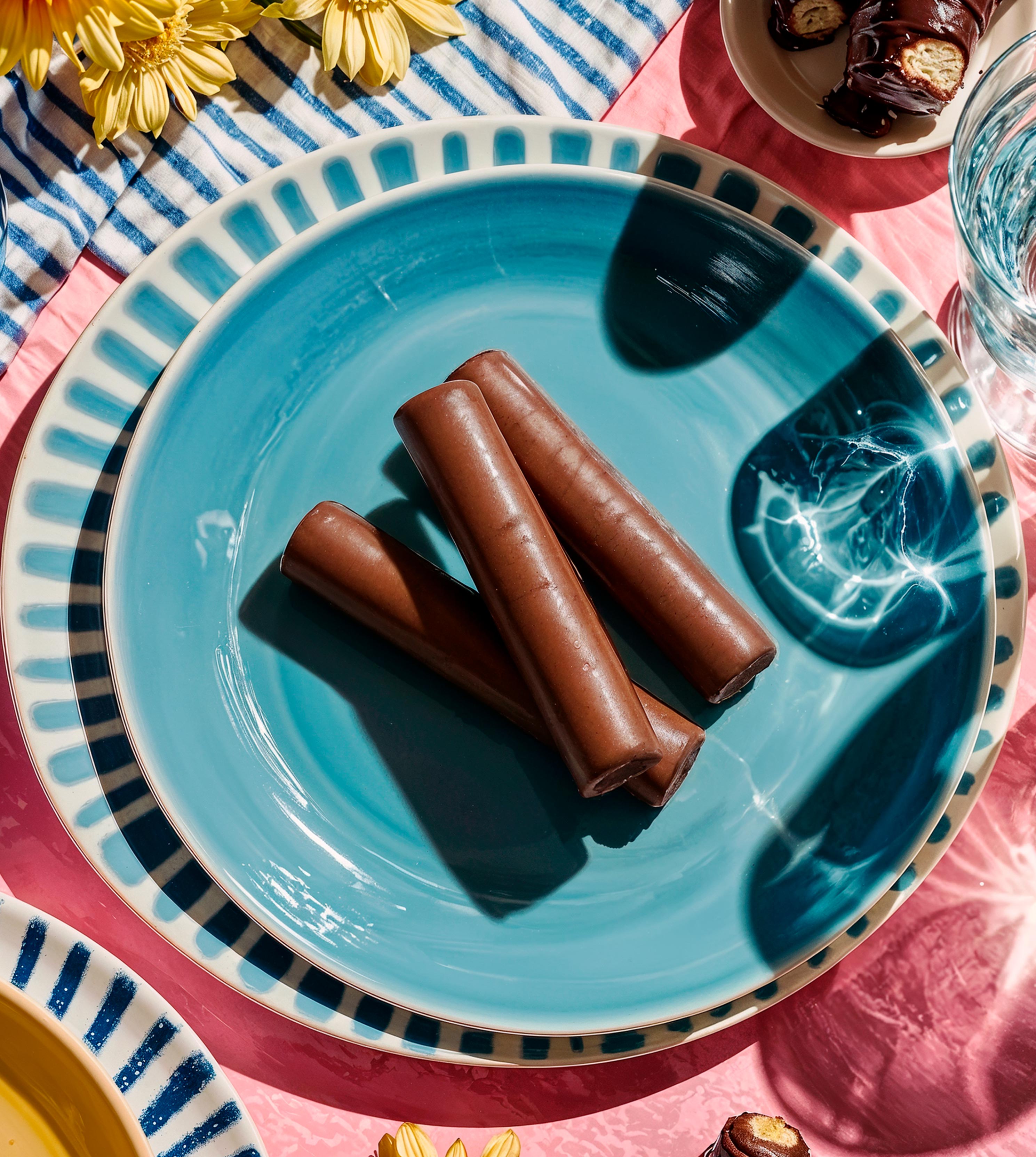 Tubitos de barquillo bañados en chocolate negro